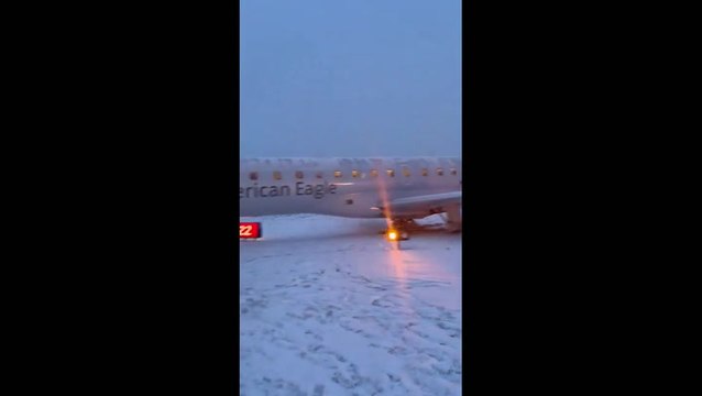 American Airlines plane slides off Rochester runway as snowstorm hits New York