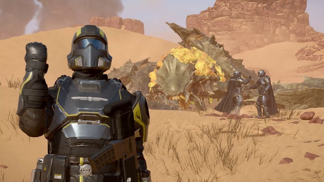 Im Trailer zu Helldivers 2 wird fleißig geballert, wenn die Freiheitskämpfer nicht gerade abkratzen