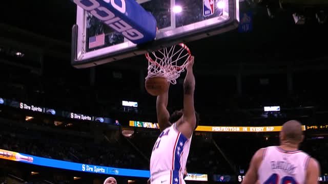 Embiid assists himself off backboard for monster alley-oop slam