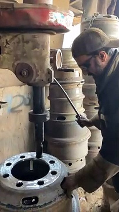 Truck Tire Rim Drilling Process #drilling #drill #restoration #repair #shortsvideo