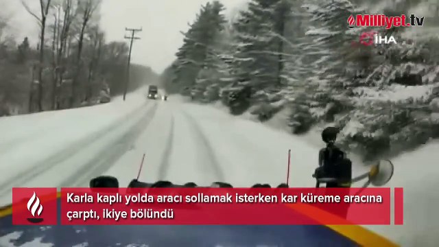 Karla kaplı yolda aracı sollamak isterken kar küreme aracına çarptı