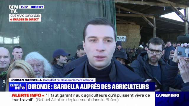 Depuis la Gironde, Jordan Bardella estime que la colère des agriculteurs illustre le cri d'un peuple français qui ne veut pas mourir