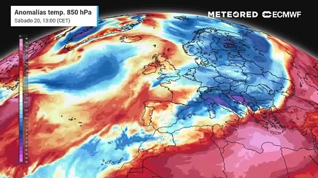 Anomalías de temperatura previstas por el modelo ECMWF en niveles medios de la troposfera