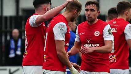 Tiernan Lynch reacts to Larne's 2-0 Premiership victory over Dungannon Swifts