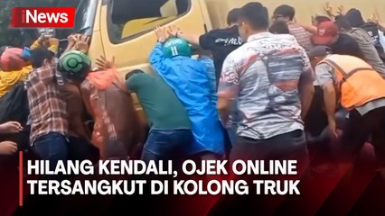 Motor Diduga Hilang Kendali, Pengemudi Ojek Online Tersangkut di Kolong Truk