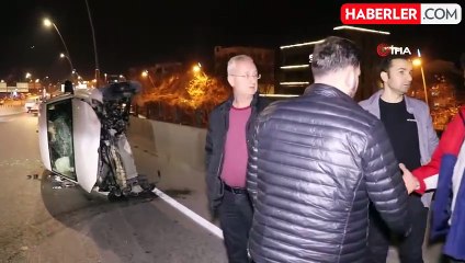 Alkollü sürücü beton bariyere çarptı, araç 50 metre savruldu