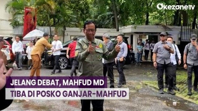 Jelang Debat Keempat, Mahfud MD Tiba di Posko Ganjar-Mahfud di Menteng, Jakarta Pusat