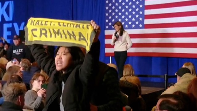 Haley repeatedly interrupted by climate change protesters at New Hampshire rally