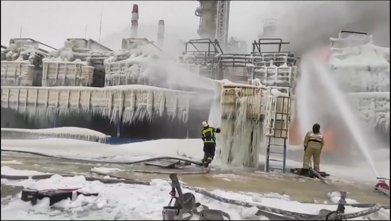 Russia: Firefighters battle flames at chemicals terminal after reported drone strikes