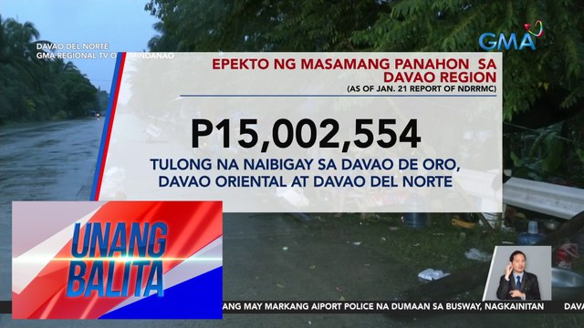 NDRRMC: Mahigit P15-M halaga ng tulong, naibigay sa mga apektado ng masamang panahon sa Davao Region | UB