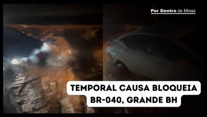 Temporal causa alagamento e bloqueia BR-040, em Nova Lima, na Grande BH