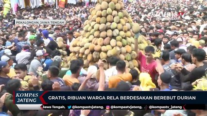 Gratis, Ribuan Warga Pekalongan Rela Berdesakan Berebut Durian