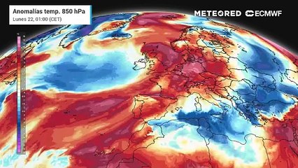 下载视频: Dorsal cálida en 850 hPa prevista para los próximos días con altas anomalías sobre España