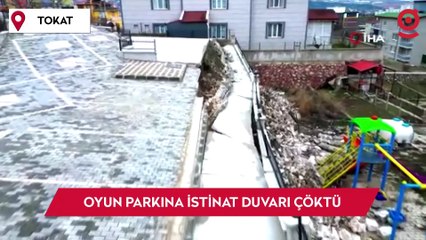 Tokat’ta oyun parkına istinat duvarı çöktü, faciadan dönüldü