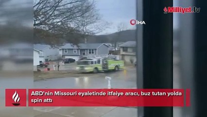 Buz tutan yolda spin attı! İtfaiye aracı...