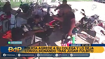 Chiclayo: policía agrede brutalmente a su colega y lo deja convulsionando tras jugar un partido