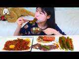 ASMR MUKBANG| Korean beef sirloin, Red pepper kimchi, Black bean noodles, Mushroom