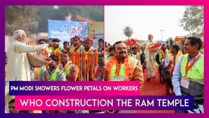 PM Modi Showers Flower Petals On Workers Associated With Construction Of Ram Temple