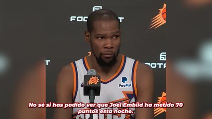 La reacción de Kevin Durant a los 70 puntos de Embiid