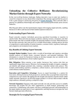 Harnessing the Power of Expert Networks for Innovative Market Entries