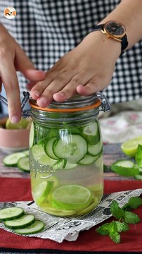 Homemade flavored water with cucumber, lime, mint and ginger