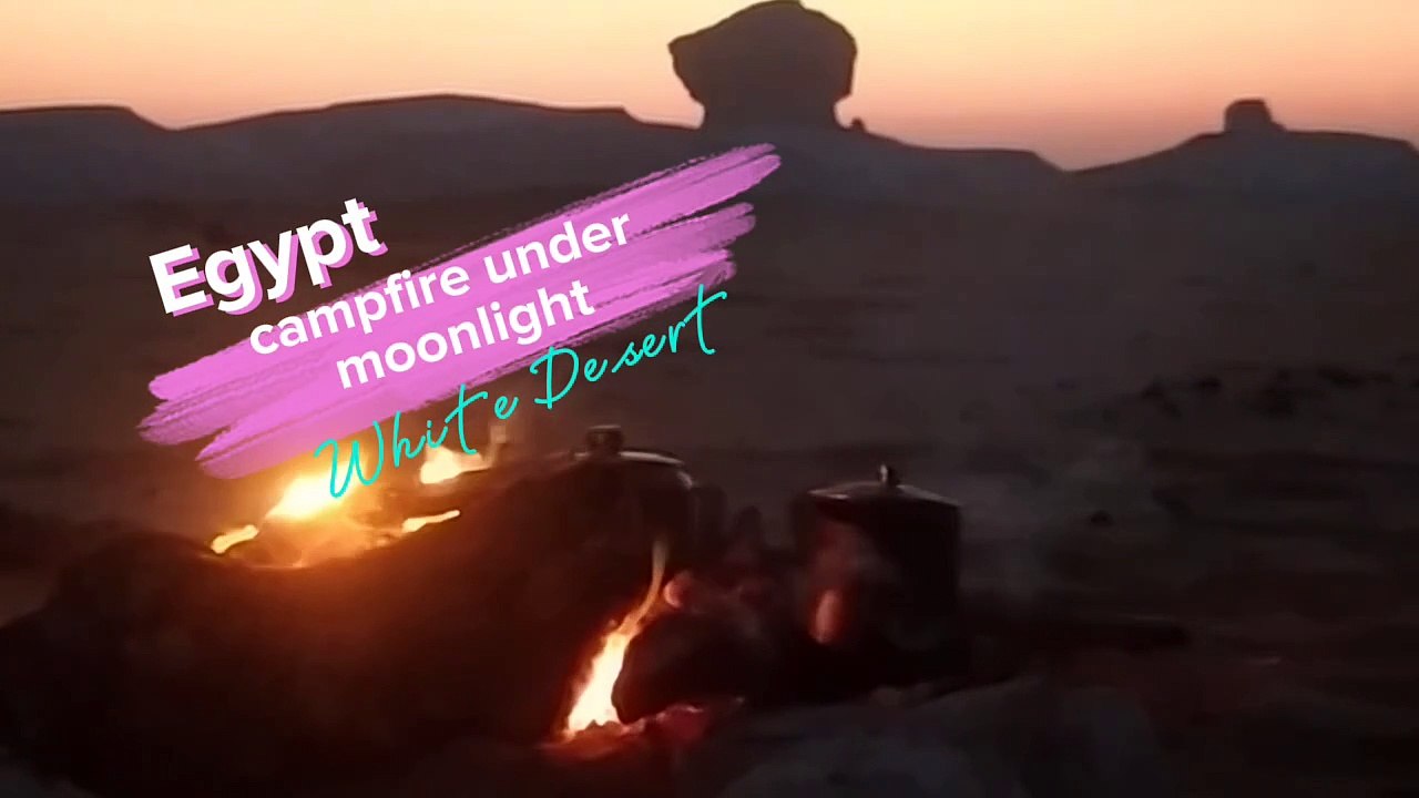 Campfire under moonlight