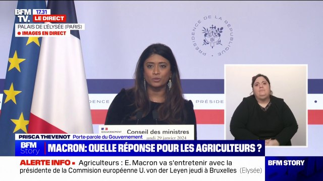Mobilisation des agriculteurs: la porte-parole du gouvernement, Prisca Thevenot, annonce que de nouvelles mesures seront prises dès demain