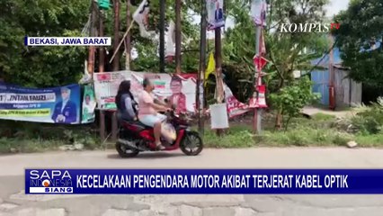 Pengendara Motor di Bekasi Kecelakaan Akibat Terjerat Kabel Optik