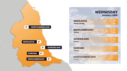 North East weather forecast 24 January