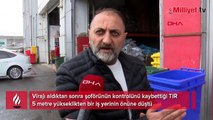 Kontrolden çıkan TIR, iş yerinin bahçesine düştü