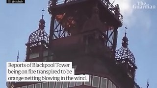 Blackpool Tower _fire_ turns out to be flapping orange fabric(360P)