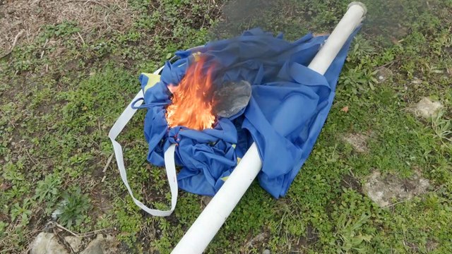 Des agriculteurs brûlent un drapeau européen