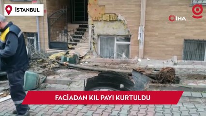 Yokuş aşağı kayan kamyon binaya çarparak durabildi: O anlar kamerada