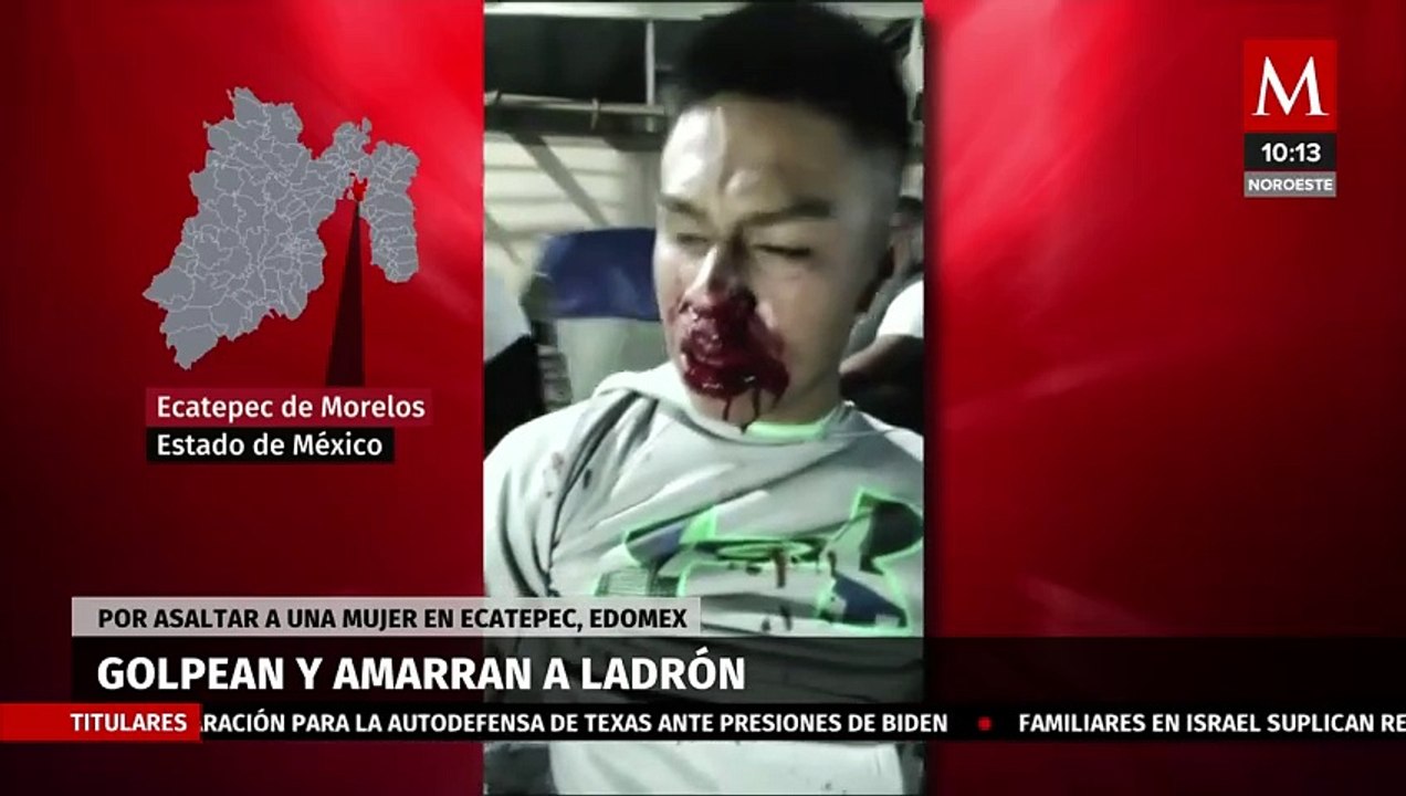 Vecinos de Ecatepec golpean y amarran a un poste a presunto ladrón en San Agustín