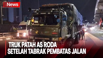 Tabrak Pembatas Jalan dan Petunjuk Arah, Truk Alami Patah As Roda