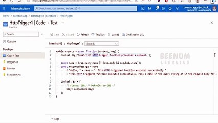 4 Define Integration req res in Azure Function