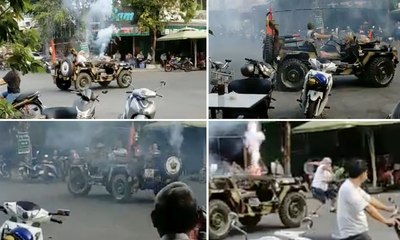 Bắt người đàn ông chạy xe Jeep, đốt pháo sáng, múa côn gây náo loạn giữa phố