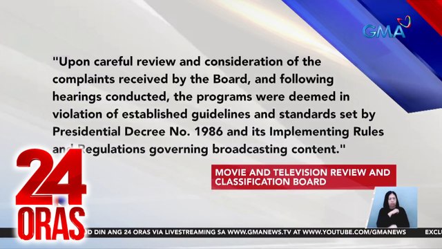 MTRCB, ibinasura ang motion for reconsideration ng SMNI sa 2 programa nilang pinatawan ng suspensyon | 24 Oras