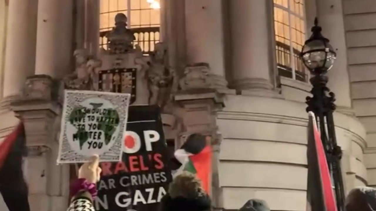 Pro-Palestine protesters gathered outside Lambeth Council