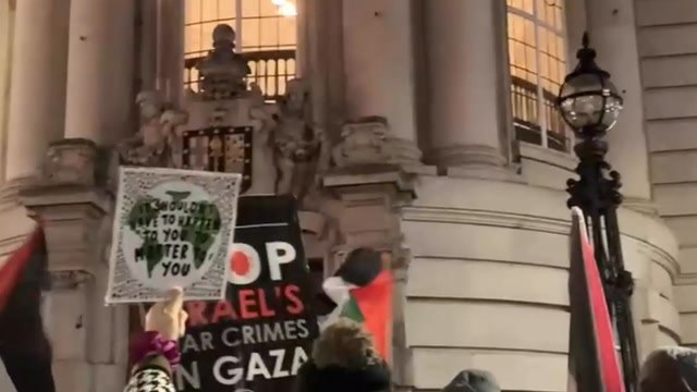 Pro-Palestine protesters gathered outside Lambeth Council