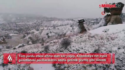 Karlı Kapadokya manzarası mest etti