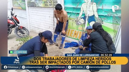 SJL: dos trabajadores de limpieza terminan heridos tras ser impactados por camión de pollos