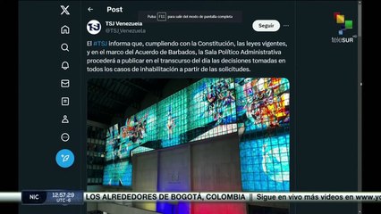 Tribunal Supremo de Justicia de Venezuela informa sobre casos de inhabilitación