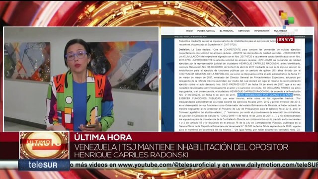 Venezuela: TSJ mantiene inhabilitación del opositor Henrique Capriles Radonski
