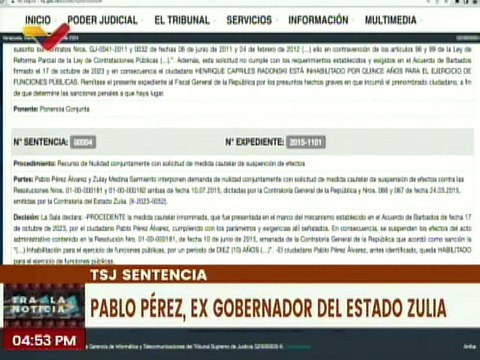 TSJ anuncia habilitación del ciudadano Pablo Pérez Álvarez para ejercer funciones públicas