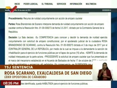 TSJ habilita a la ciudadana Rosa de Scarano para ejercer funciones públicas