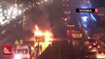 15 Temmuz Şehitler Köprüsü girişinde otomobil alev alev yandı