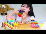 ASMR MUKBANG|Rainbow Desserts(Push-pop, Lollipop, Cake, Milk Jelly, Cube cheese, Eyeball, Chocolate)