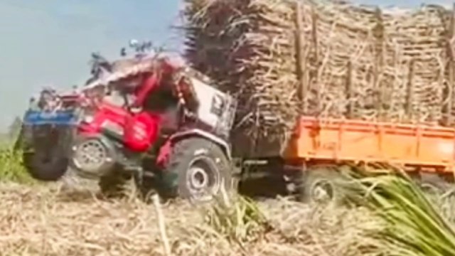 How to pull out load and stuck sugarcane trolley | sugarcane load tractor