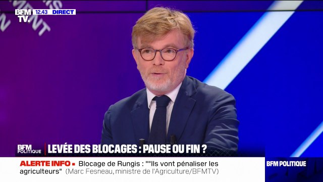 Marc Fesneau condamne les violences et estime que les agriculteurs doivent pouvoir exprimer leurs revendications mais pas au prix du blocus de Paris